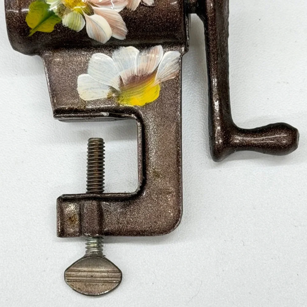 Vintage Miniature Clamp On Meat Grinder Metal Hand Painted Floral‎ Kitchen Decor